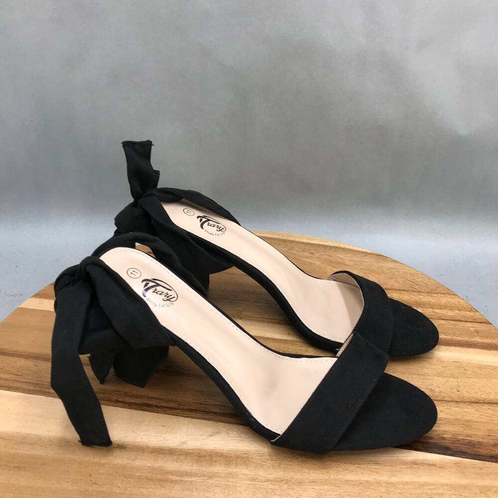 Trary Chunky High Heel Sandals‎ Womens 11 Black Ankle Tie Block Heel
